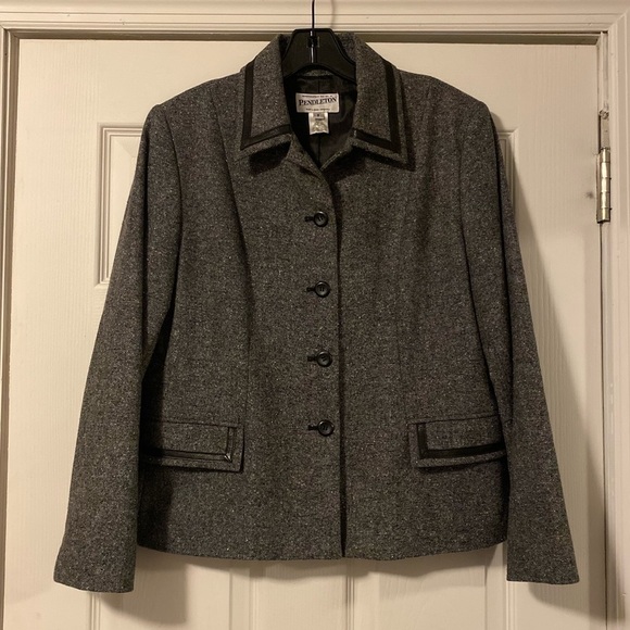Pendleton Jackets & Blazers - Pendleton Gray Lambs Wool Silk Leather Blazer